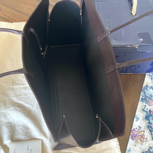 NEW POELLE Carolyn Large Leather Shoulder Tote Bag BROWN - Picture 6 of 10